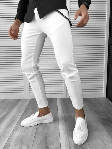 Pantaloni barbati casual albi 10614 B9